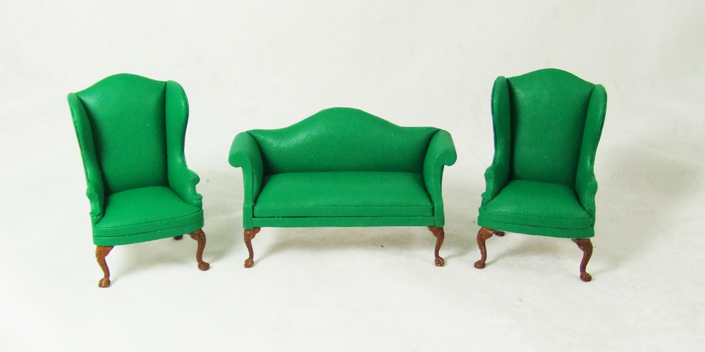 CA059 Green set, A Green Leather sofa and Wingback Chairs set